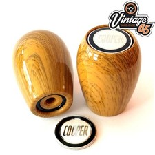 Classic Mini Cooper Light Wood Effect Gear Knob With Period Metal Enamel Emblem