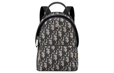 DIOR Rider Oblique Leather Backpack Children's Style Beige/Blue