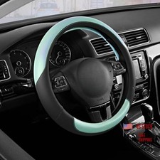 Steering Wheel Cover Breathable Leather Steering Wheel Black Light Blue