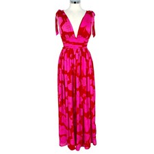 Sugarlips Descanso Dress Red Pink Floral Maxi Plunging V-Neck Size Medium NWT