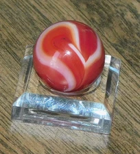 Vintage Marble Red White Oxblood Swirl Brick Christensen '9 & Tail' 0.64" #❤️-24