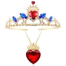 Red Heart Tiara and Necklace Descendant 3 Gold Crown Jewelry Set Queen of Hea...