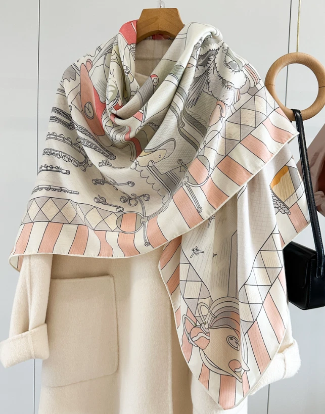 70% Cashmere 30% Silk Bandana Scarf 53'' Shawl strip Print Neckerchief Wrap new