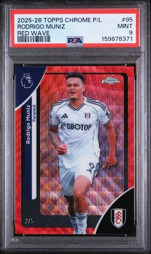 2025-2026 TOPPS CHROME PREMIER LEAGUE RED WAVE #95 RODRIGO MUNIZ 2/5 PSA 9