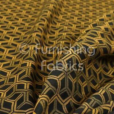 Neue leichte Chenille 3D Würfel geometrisches Muster schwarz gold Polsterstoffe
