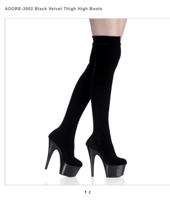 black stretch lycra thigh high boots
