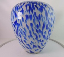 Large Glass Vase Made in Poland White Cobalt Blue Speckles