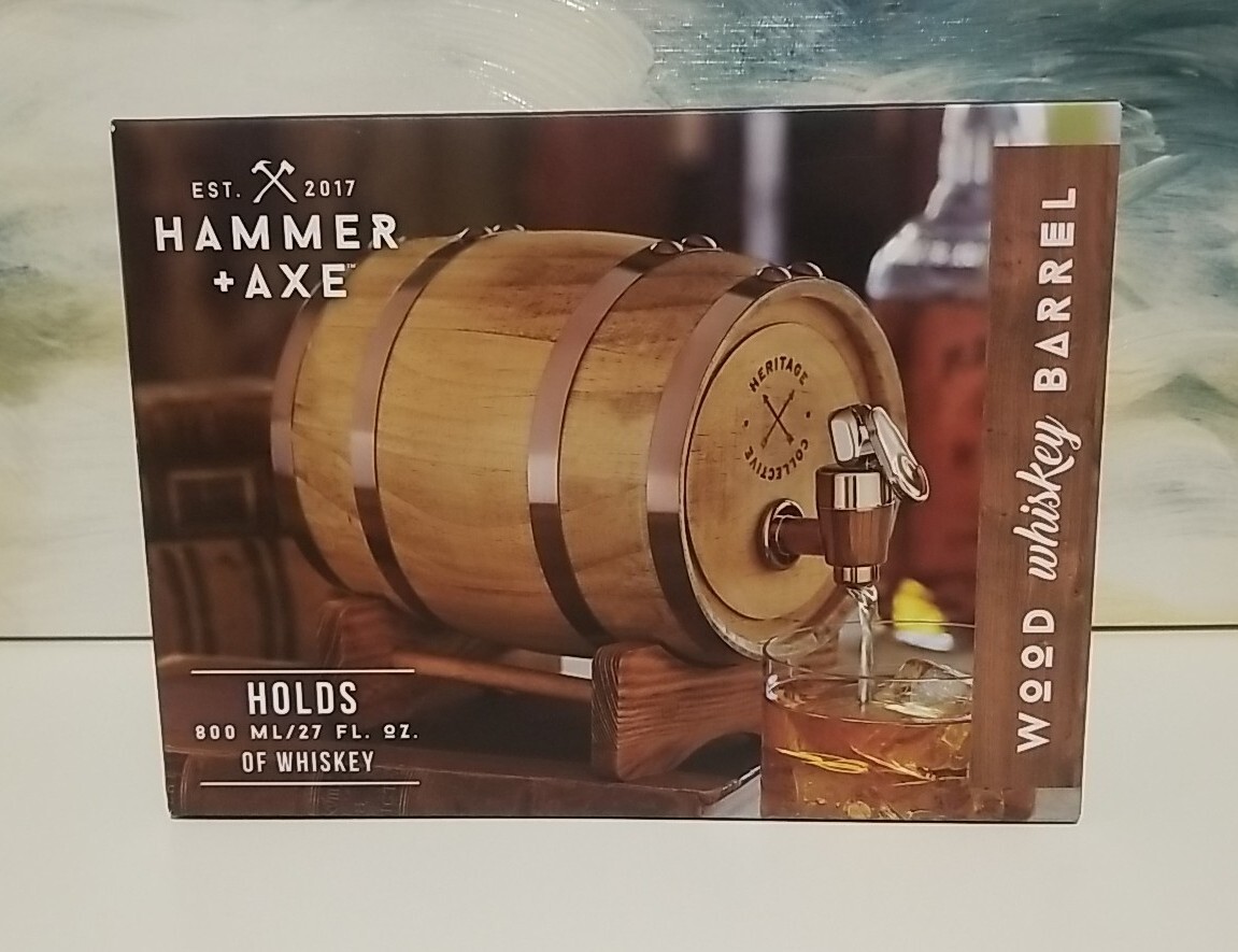 BRAND NEW Hammer & Axe Wood Whiskey Barrel 1 L 800 ml 27 FL OZ