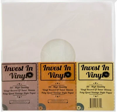 INVEST IN VINYL 50 Poly Lined Paper Protective LP Inner Sleeves Vinyl Record Sleeves 33 rpm 12"