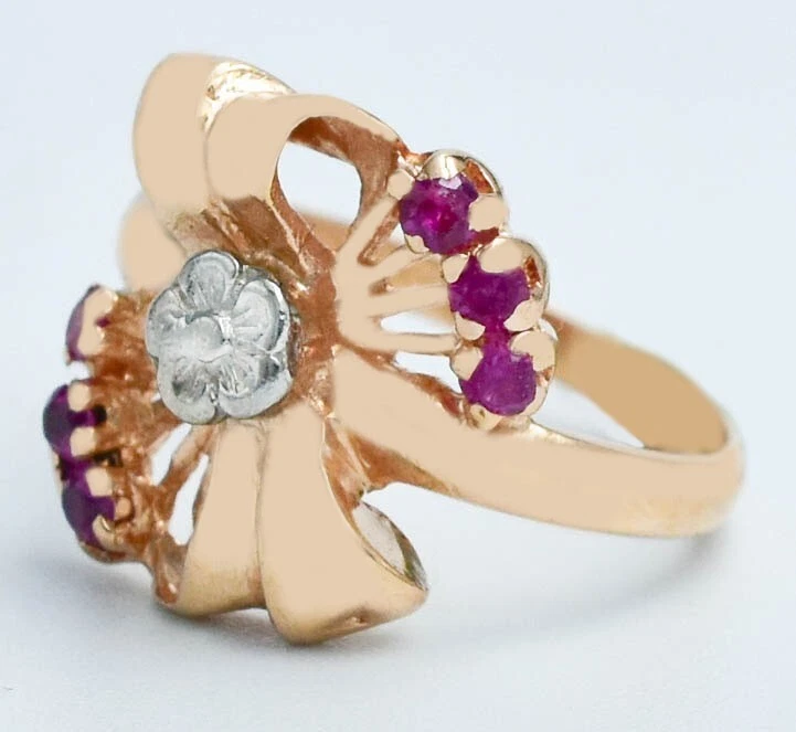 ART DECO VINTAGE LAB CREATED RUBY RING 14K SOLID ROSE GOLD - Image 4 of 4