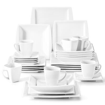  MALACASA Square Ivory White Dinner Sets, 12 Pieces