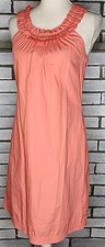 J Crew Women's Sleeveless 100% Cotton Shift Dress Size 2 Peach Pleated Collar