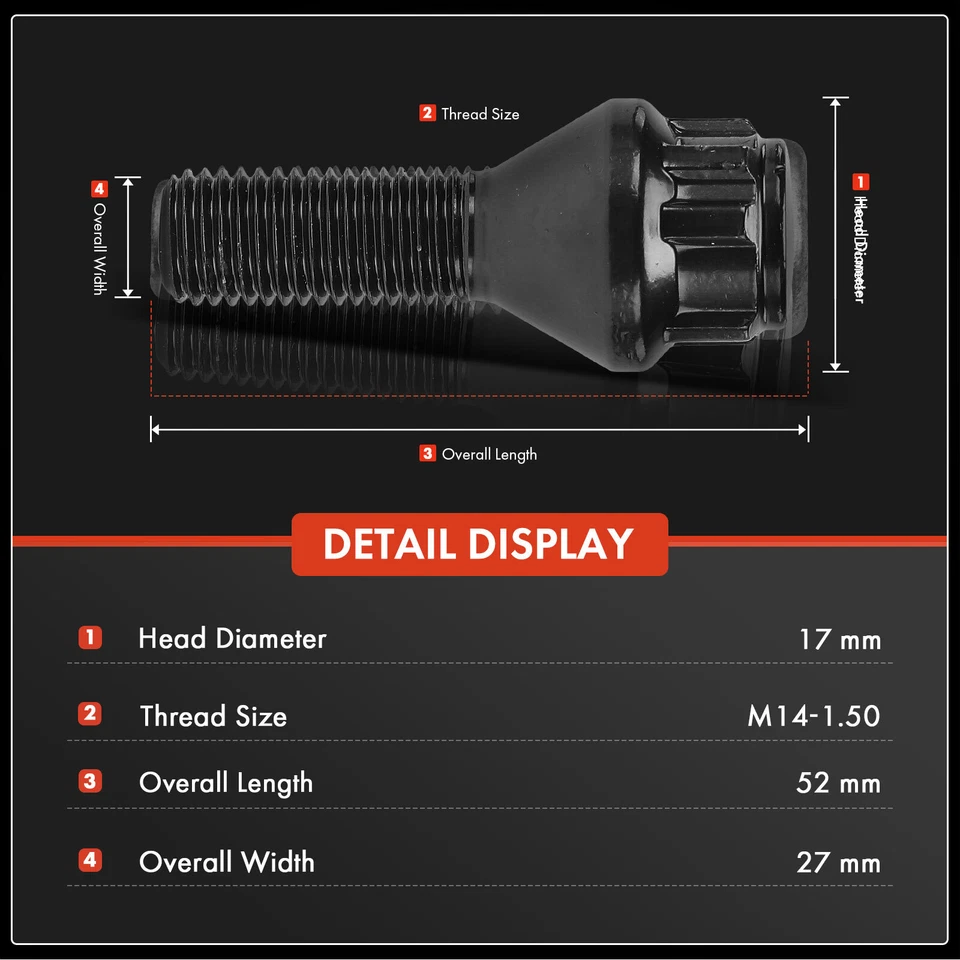 Parafuso prisioneiro de roda 5x M14-1.5 para Volkswagen Golf 97-07 10-19 Fusca Passat Tiguan - Imagem 2 de 4