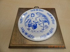 Ljungberg New Orleans Cradle Keepsakes 1977 Wall Plaque Ceramic Baby NOS Stork