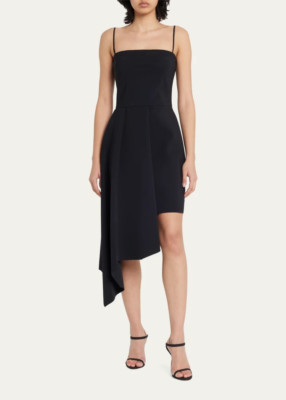 nwt CHIARA BONI LA PETITE ROBE Yama Pleated High-Low Dress Black 6 $750