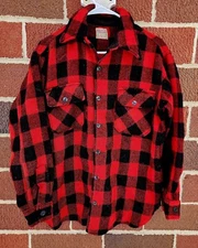 Vtg 40s 50s Hercules Sears Red BUFFALO PLAID Wool Work Chore Jacket Shirt L 