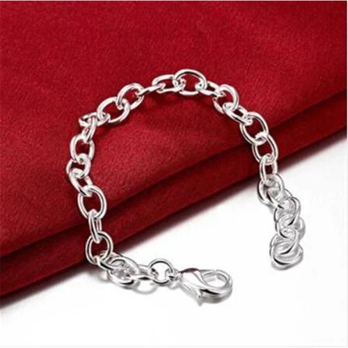 925 Sterling Silver Simple Link ROLO Chain Bangle Bracelet For Women