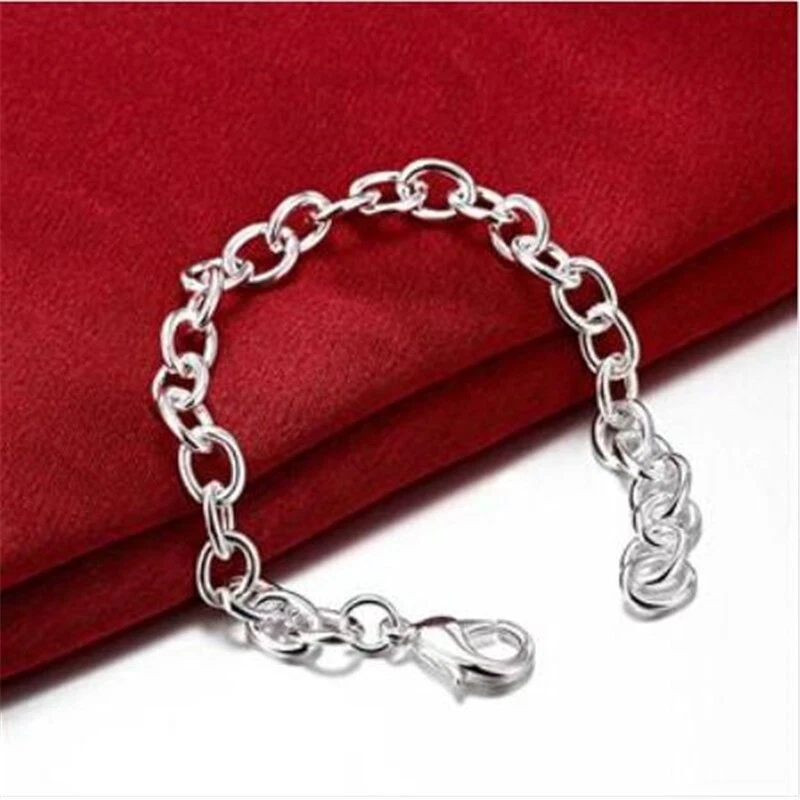 925 Sterling Silber schlichtes Glieder ROLO Kette Armreif Armband für Damen
