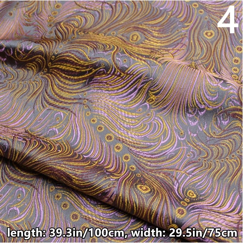 Jacquard Retro Brocade Fabric Peacock Feather Pattern Faux Damask Tapestry Cloth - Image 2 of 4