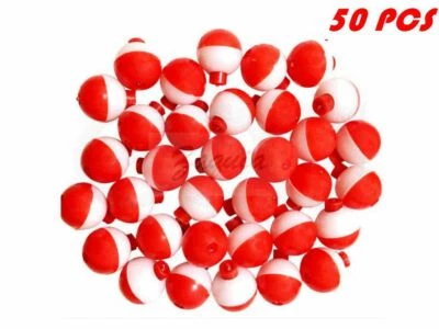 HUAXU Qte 50 PACK-1" Fishing Bobbers RED & WHITE Snap-On Round Floats NEW Wholesale@US