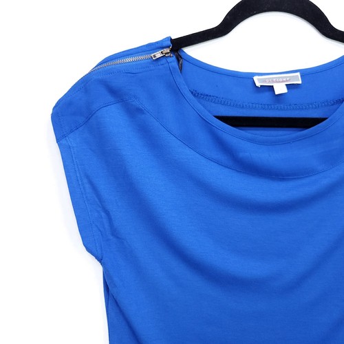 Pleione Women's Top Zip Off Shoulder Short Sleeves Tshirt Blue Size Small - Picture 3 of 15