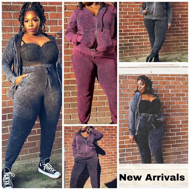 Women's Acid Wash Athletic Wear Set Jacket & Jogger Plus Size