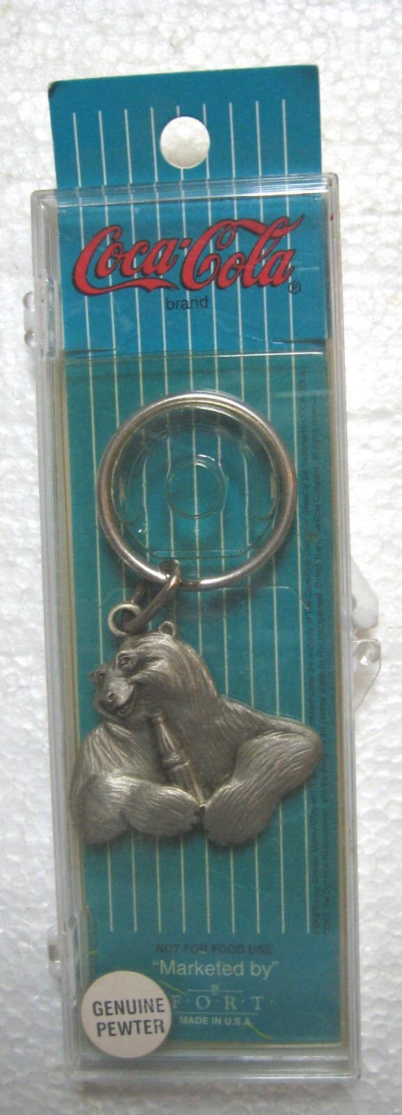 1995 Vintage Coca-Cola Pewter Polar Bear Keychain in Original Case  