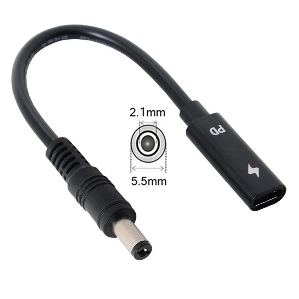 USB-C Typ C Buchse Eingang auf DC 5,5mm x 2,1mm Power PD Ladekabel für Laptop