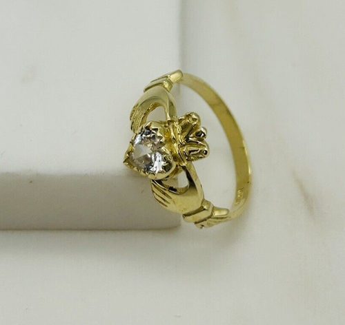 375 9ct Yellow Gold Diamond Heart Claddagh Ring Brand New Gift Boxed - Picture 3 of 8