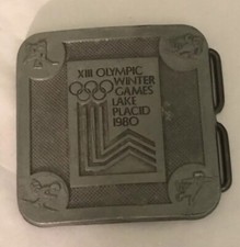 Vintage XIII Olympic Winter Games Lake Placid 1980 Metal Belt Buckle FREE SHIP