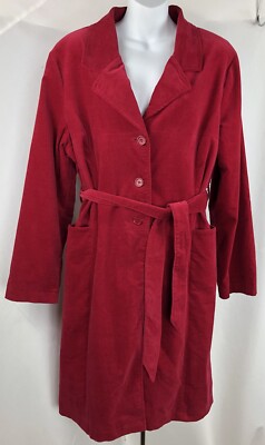 MKM Design midi velvet trench coat L red 3 button belted career glam