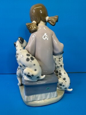 Lladro Honey Lickers Girl with 3 Dalmatians Dogs Figurine #1248