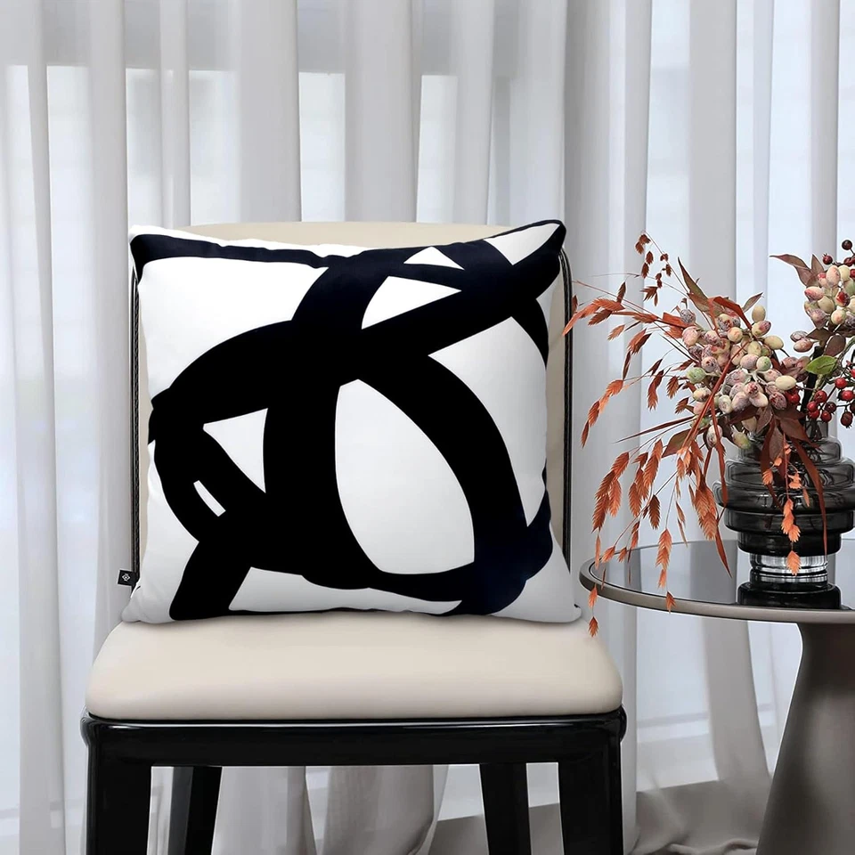 Set of 2 Black and White Boho Pillow Covers 18X18 Abstract Art Throw Pillow Cove - Image 2 of 4