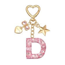 Cute Initial Letter Keychain, Letter D Keychains for Women Girls Bling Pink