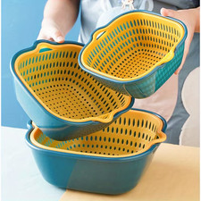 6Pcs Vegetable Washing Basket Double Layer Colander Strainer Kitchen Sink