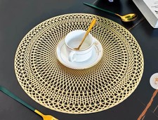 6 PCS Gold Placemats Round Place Mat Kitchen Dining Table Mat Wedding Table Leaf