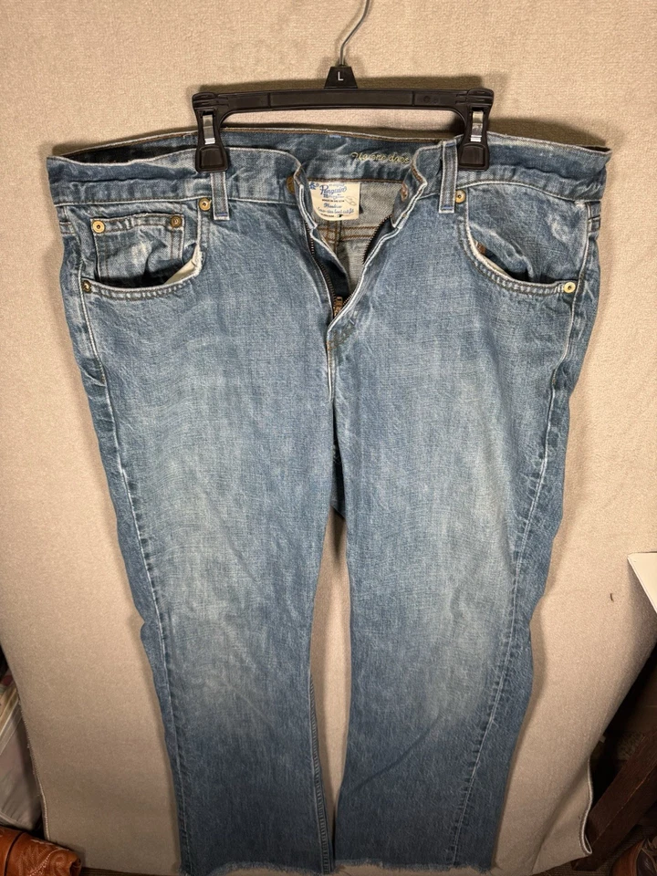 Vintage Penguin USA Bootcut Jeans Men’s 34x30 Raw Hem White Patch Diamond Stitch - Image 3 of 4