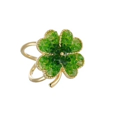 Kokoma Green Four Leaf Clover Silk Scarf Ring Clip for Lady Wedding... 
