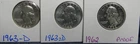 3-Silver  Washington Quarters 2-1963-D & 1- 1962 Proof Ch-Uncirculated