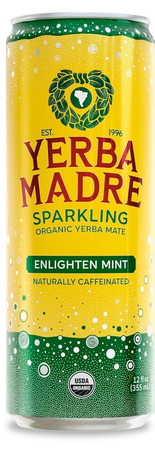 Yerba Madre Organic Sparkling Yerba Mate, Enlighten Mint, 12oz (Pack of 12)