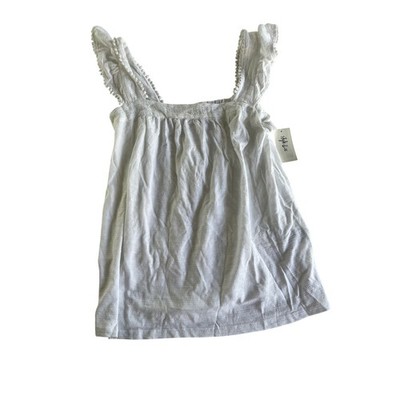 Style & Co Womens White Eyelet Pom Pom Trim Boho Peasant Tank Top Medium NWT