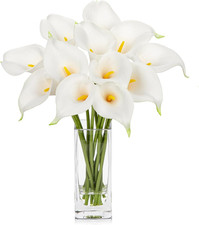 DILATATA Fake Flowers in Vase 12“ Artificial Calla Lily Pure-White Flowers Arran