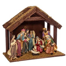 Christmas Nativity Set with Wooden Stable 8 Piece Set N1032