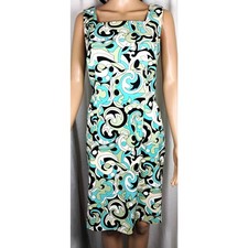 Geometric Mod Swirl Sheath Dress Square Neck Stretch Size 10 Retro