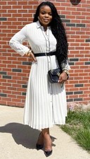 Zara Pleated Dress With Black Belt Ecru Cream White Gold Size S Ref 4387/021