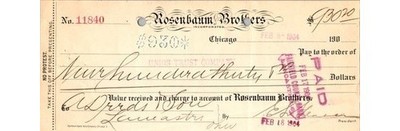 1904 Rosenbaum Bros Chicago Check Union Trust A Driggs Co Ohio Banking Document