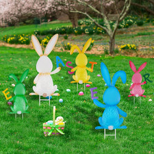5 PCS Easter Garden Stakes Decoration, Metal Adorable Bunny Yard Signs Holdin...