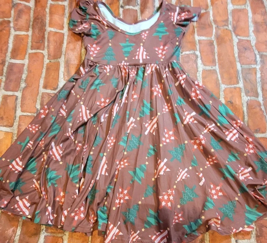 girls brown christmas dress VNKIDY Girls Christmas Dresses Toddler Xmas Brown Tulle Dress With Button Bow Accents Ruffled Short Sleeve Festive Party Dress For Holiday Season Fashionable Dress