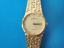 Mathey Tissot Textured Gold Tone Watch Japan Movement Vintage