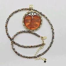 Kirks folly Seaview Moon Necklace and Pendant Set Burnt Orange Gold tone Iridis